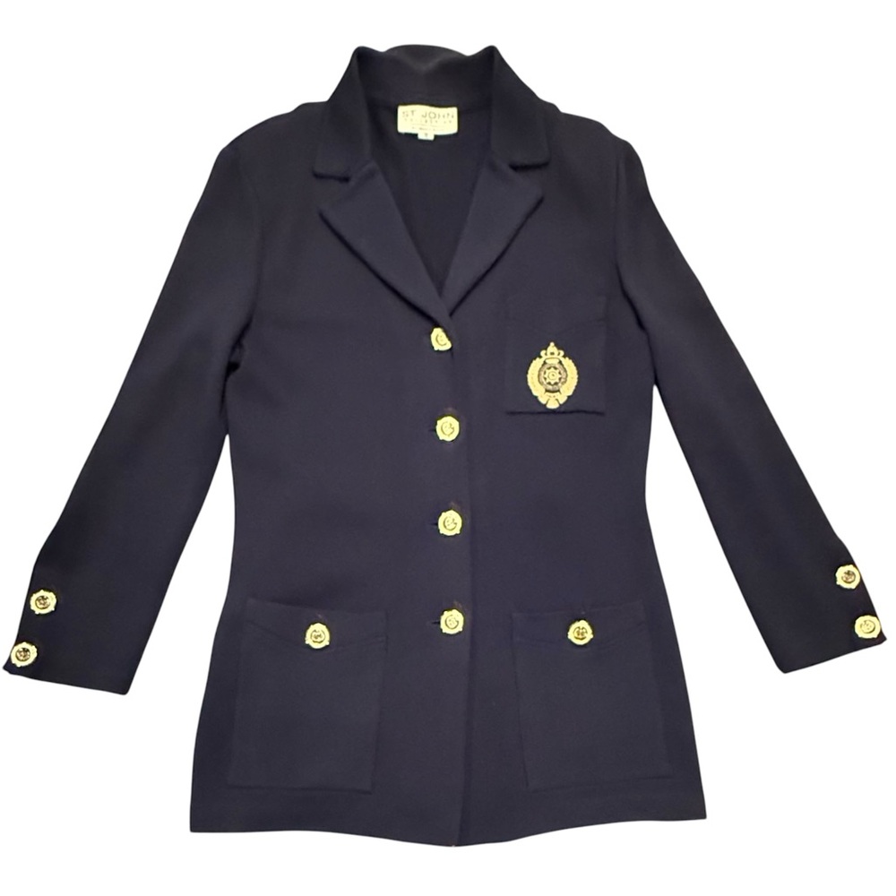 RARE St John Navy Sweater Gold Button Blazer Size 10/Large MSRP $1595